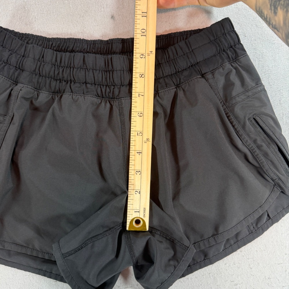 Lululemon Black Lined Running Shorts Womens Size 8 Elastic Waist Zip Pocket - Picture 8 of 9